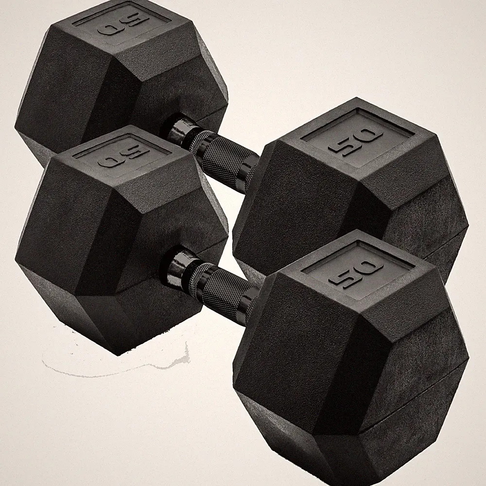 Rubber Coated Hex Dumbbell 50 LB Pair Black Handle CAP Barbell Weight