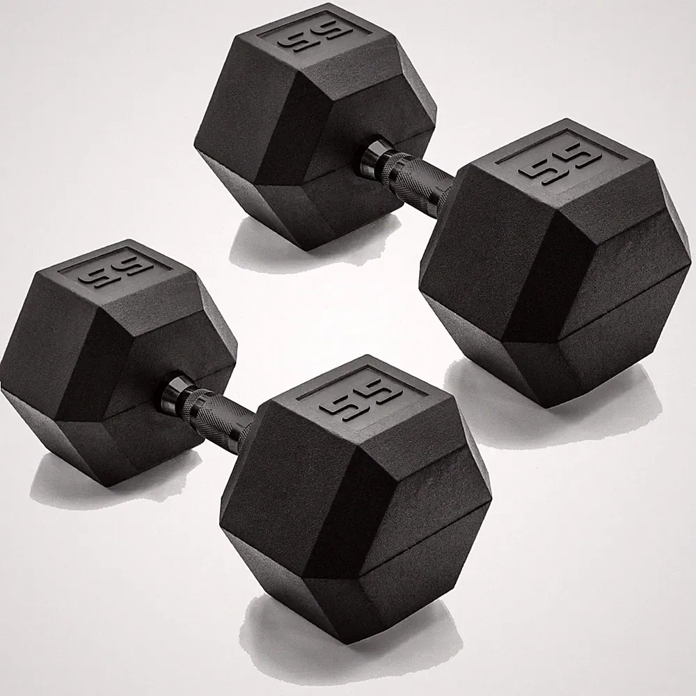 Rubber Coated Hex Dumbbell 55 LB Pair Black Handle CAP SDRBPIS 110 Weight