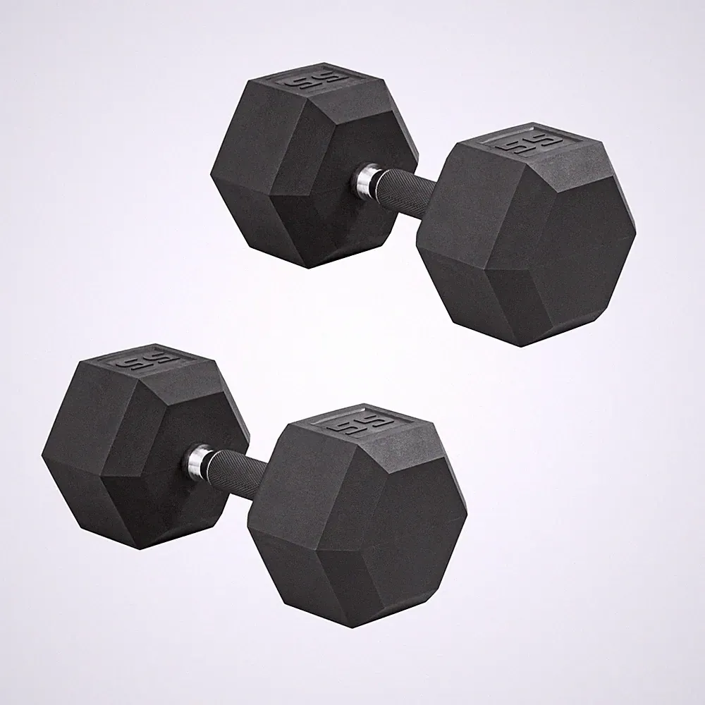 Rubber Coated Hex Dumbbell 55 LB Pair Padded Grip Black SDPUPIS 110 Hand Weight