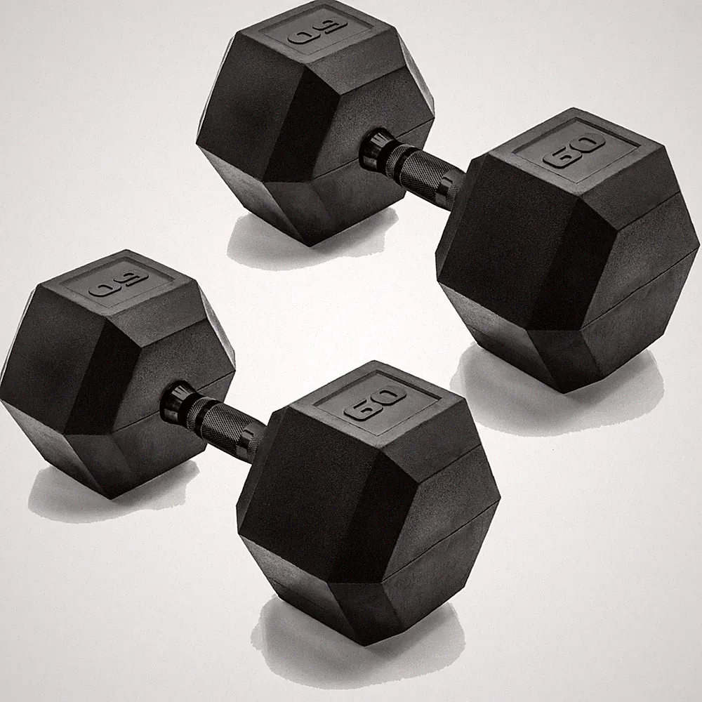 Rubber Coated Hex Dumbbell 60 LB Pair Black Handle CAP SDRBPIS 120 Weight