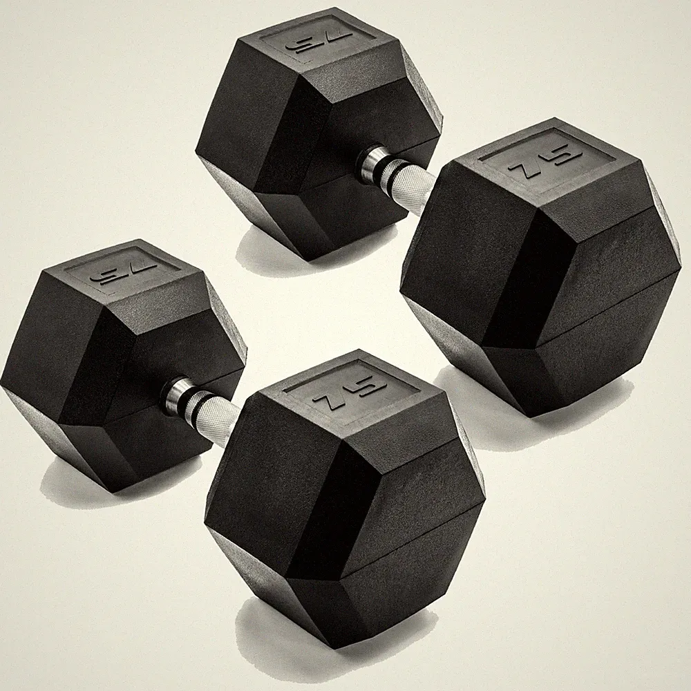 Rubber Coated Hex Dumbbell 75 LB Pair Chrome Handle CAP SDRPIS 150 Weight