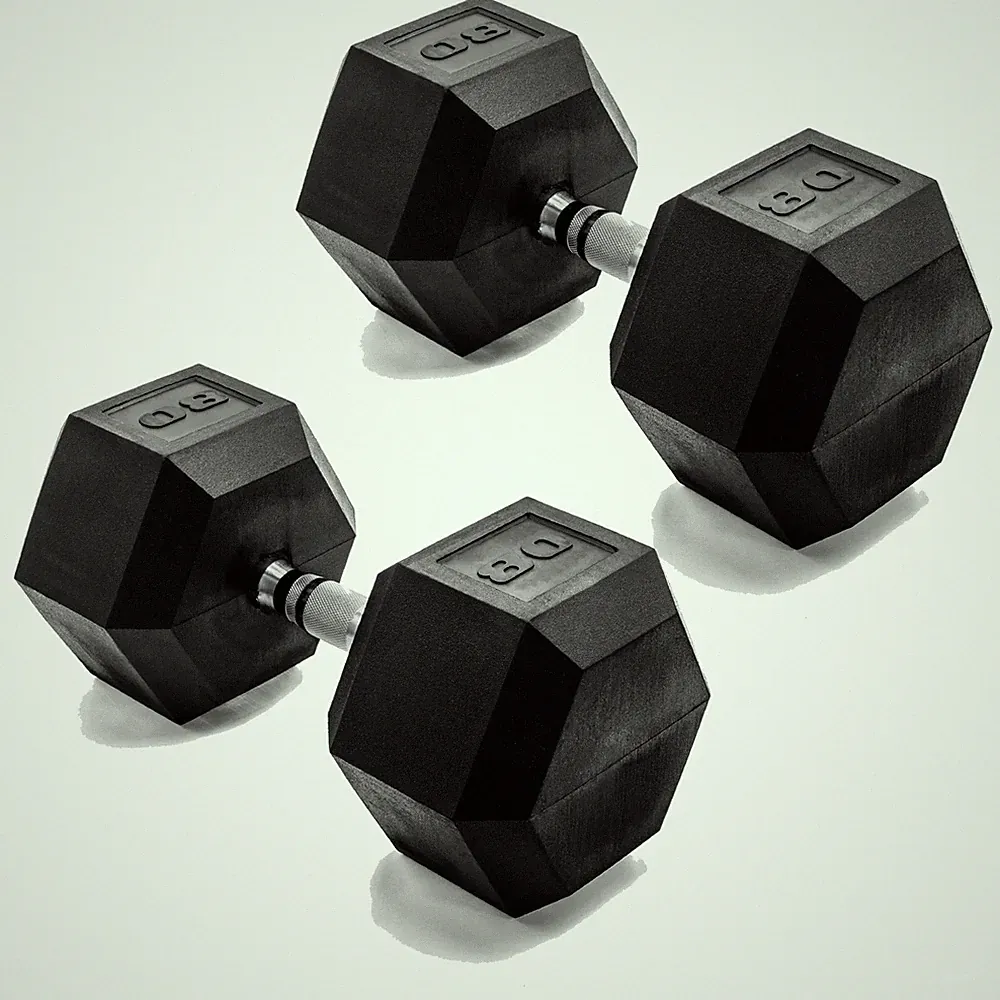 Rubber Coated Hex Dumbbell 80 LB Pair Chrome Handle CAP SDRPIS 160 Weight