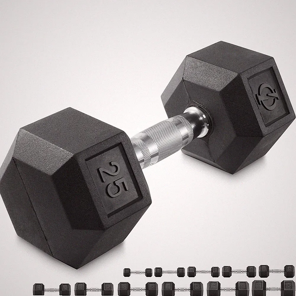 Rubber Coated Hex Dumbbell Hand Weights, 25 lb to 50 Pound
