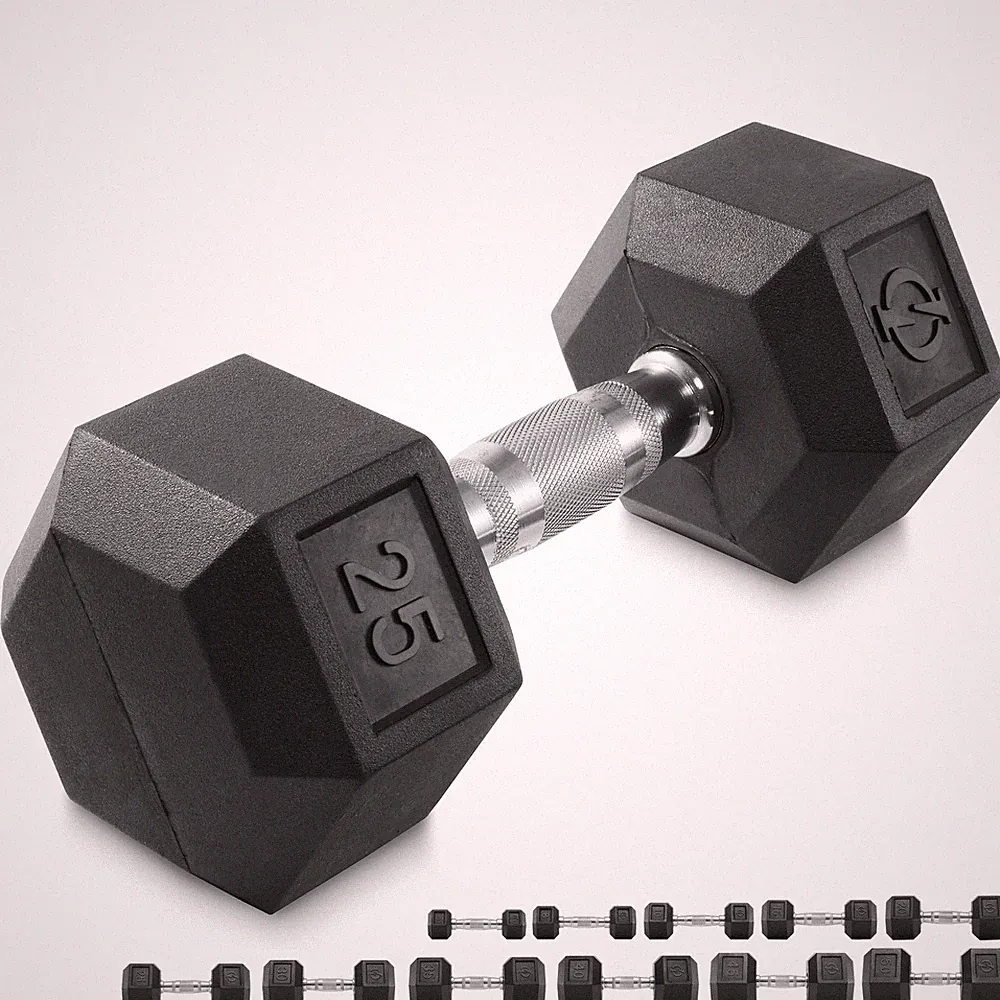 Rubber Coated Hex Dumbbell Hand Weights, 25 lb to 50 Pound