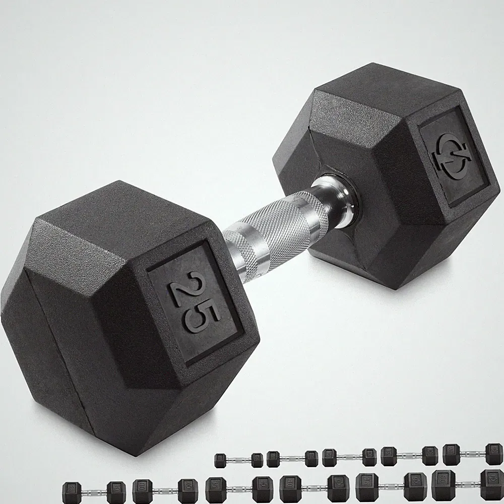 Rubber Coated Hex Dumbbell Hand Weights, 25 lb to 50 Pound