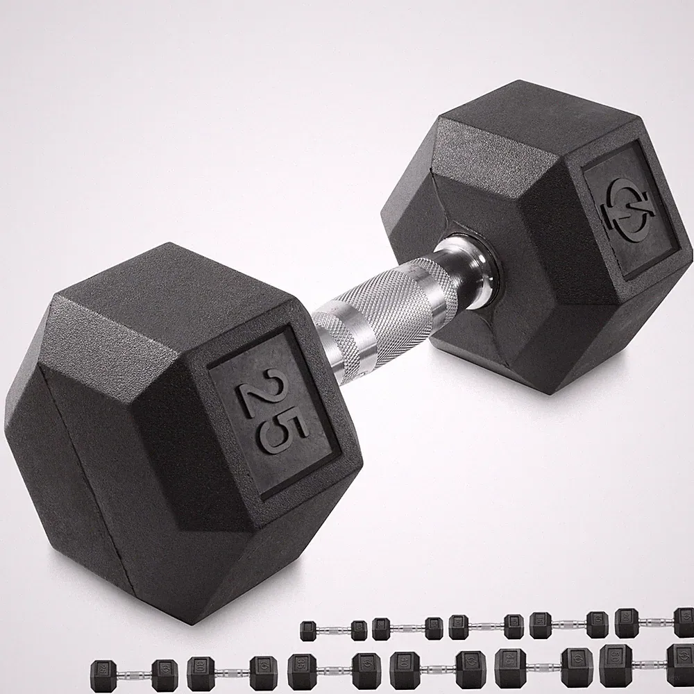 Rubber Coated Hex Dumbbell Hand Weights, 25 lb to 50 Pound