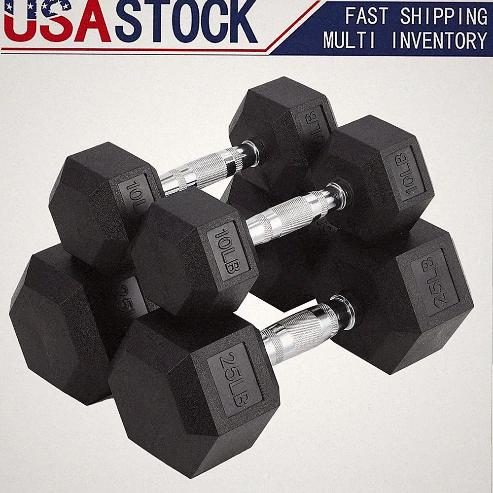Rubber Coated Hex Dumbbell Hand Weights, Non-Slip Strength Training Home Gym