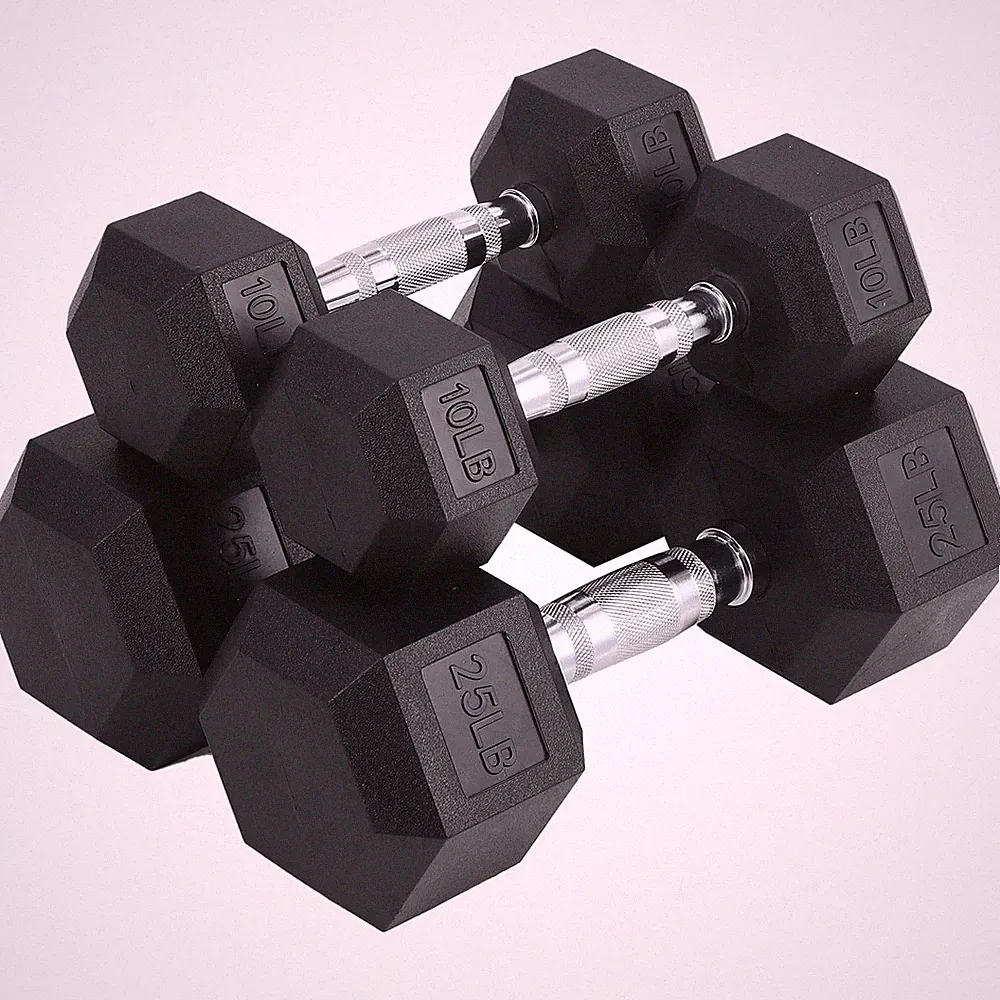 Rubber Coated Hex Dumbbell Hand Weights, Strength Non-Slip Training Home Gym