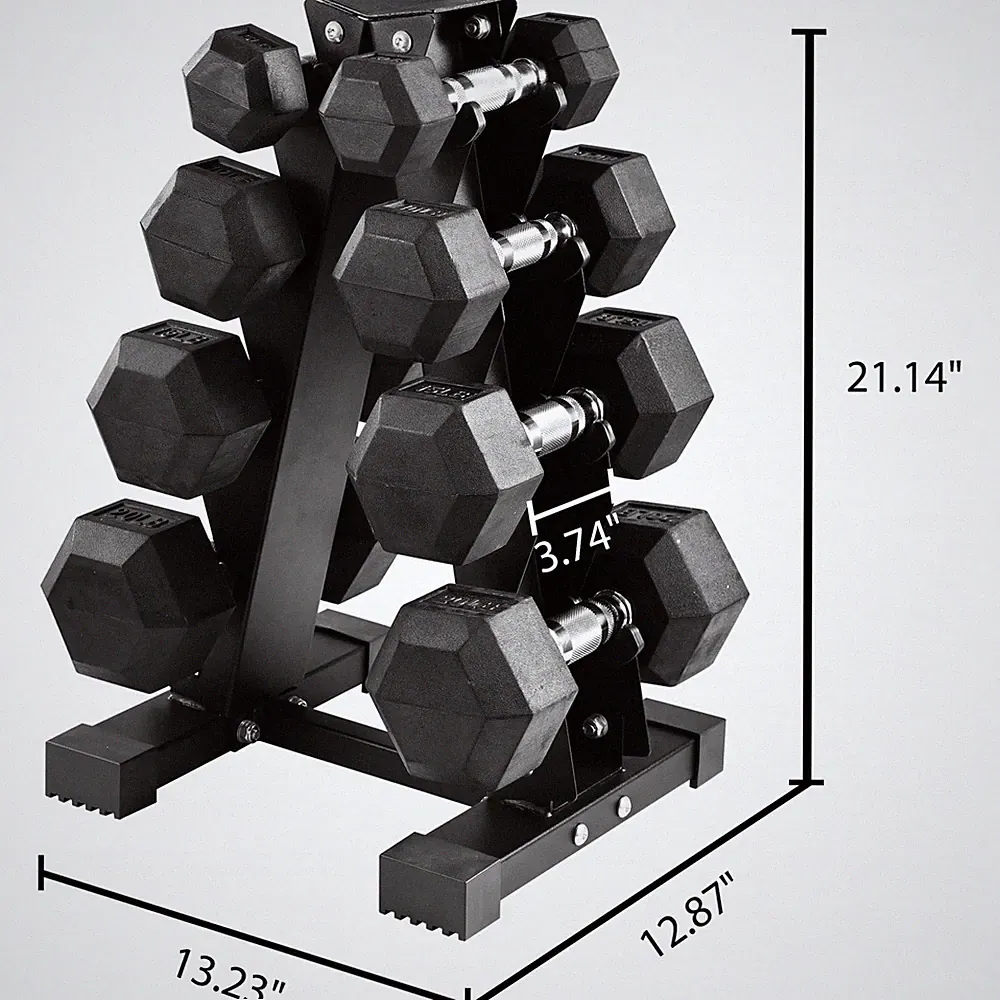 Rubber-Coated Hex Dumbbell Set A-Frame Rack Weight Training Fitness 5-20lb Pairs