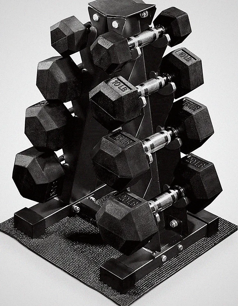 Rubber Coated Hex Dumbbell Set w/ Storage Rack, 100-200lb Options
