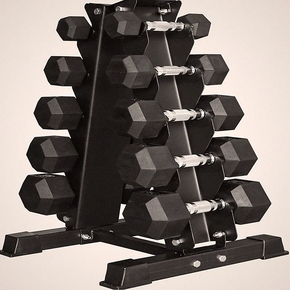 Rubber-Coated Hex Dumbbell Set with A-Frame Rack (Pairs) Weight Fitness Curl