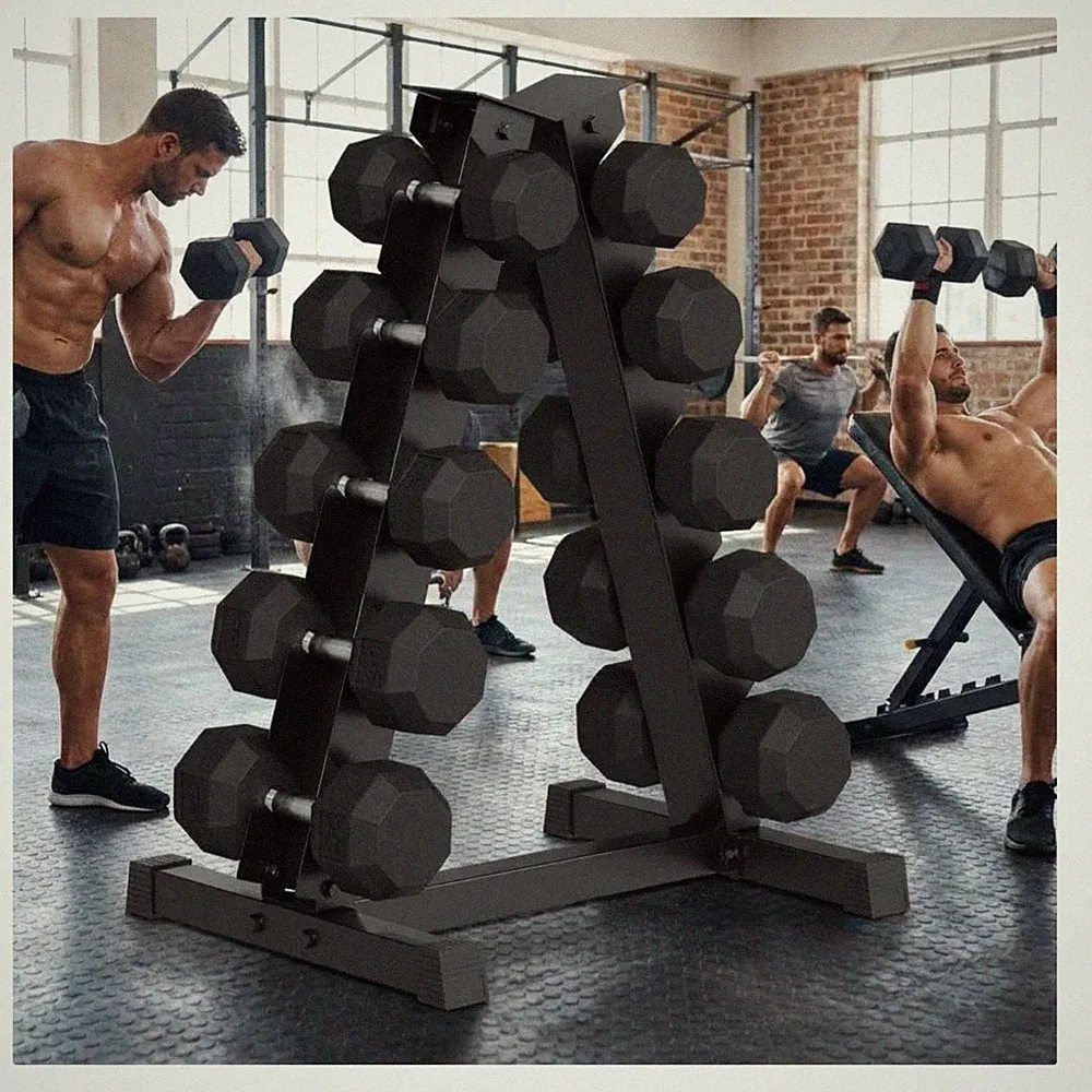 Rubber Coated Hex Dumbbell Set with Rack, 350LB 25-45Lb, 5 Pairs Weight Set f...