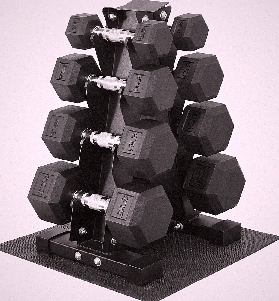 Rubber Coated Hex Dumbbell Set with Storage Rack, 100/150/200/550 LB