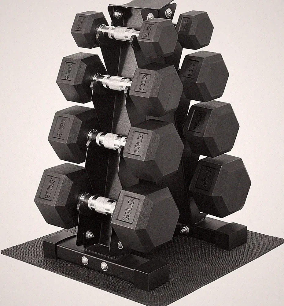 Rubber Coated Hex Dumbbell Set with Storage Rack, 100/150/200/550 LB Hand Weight