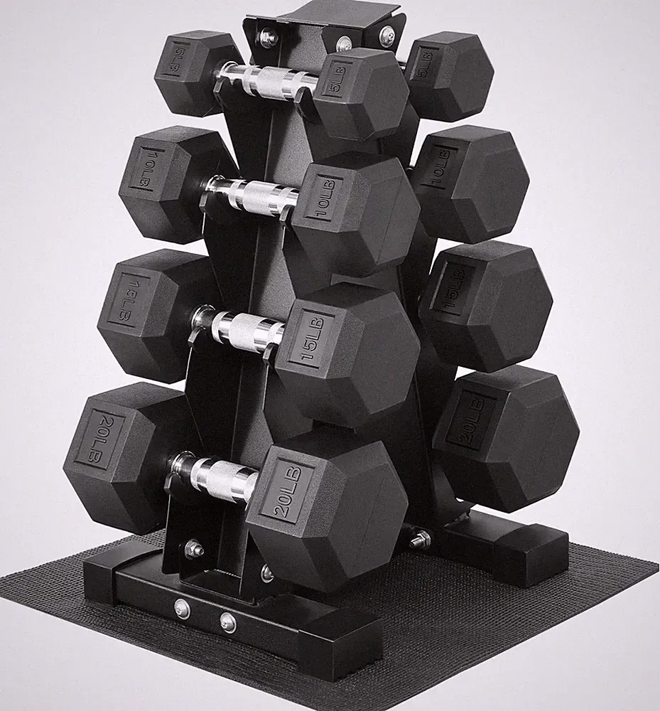 Rubber Coated Hex Dumbbell Set with Storage Rack, 100/150/200/550 LB Hand Weight