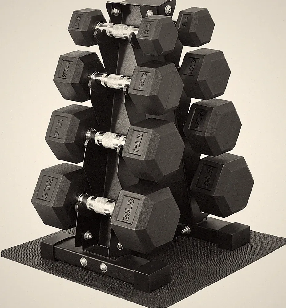 Rubber Coated Hex Dumbbell Set with Storage Rack, 100/150/200/550 LB Hand Weight
