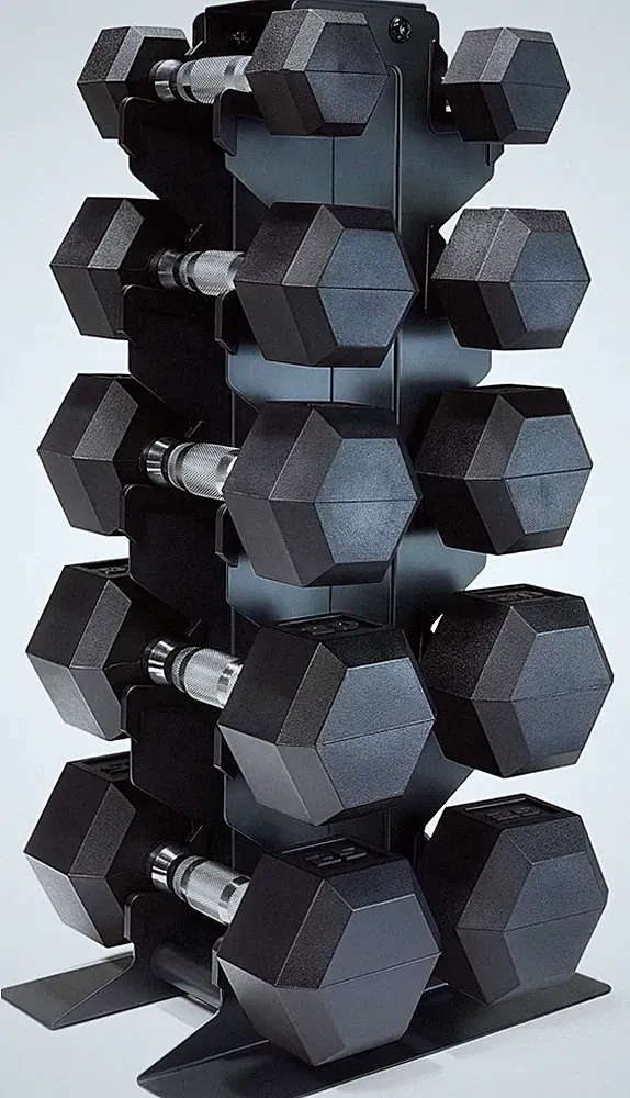 Rubber Coated Hex Dumbbell Set with Vertical Rack | 100-300 Lbs Free Weights Dum