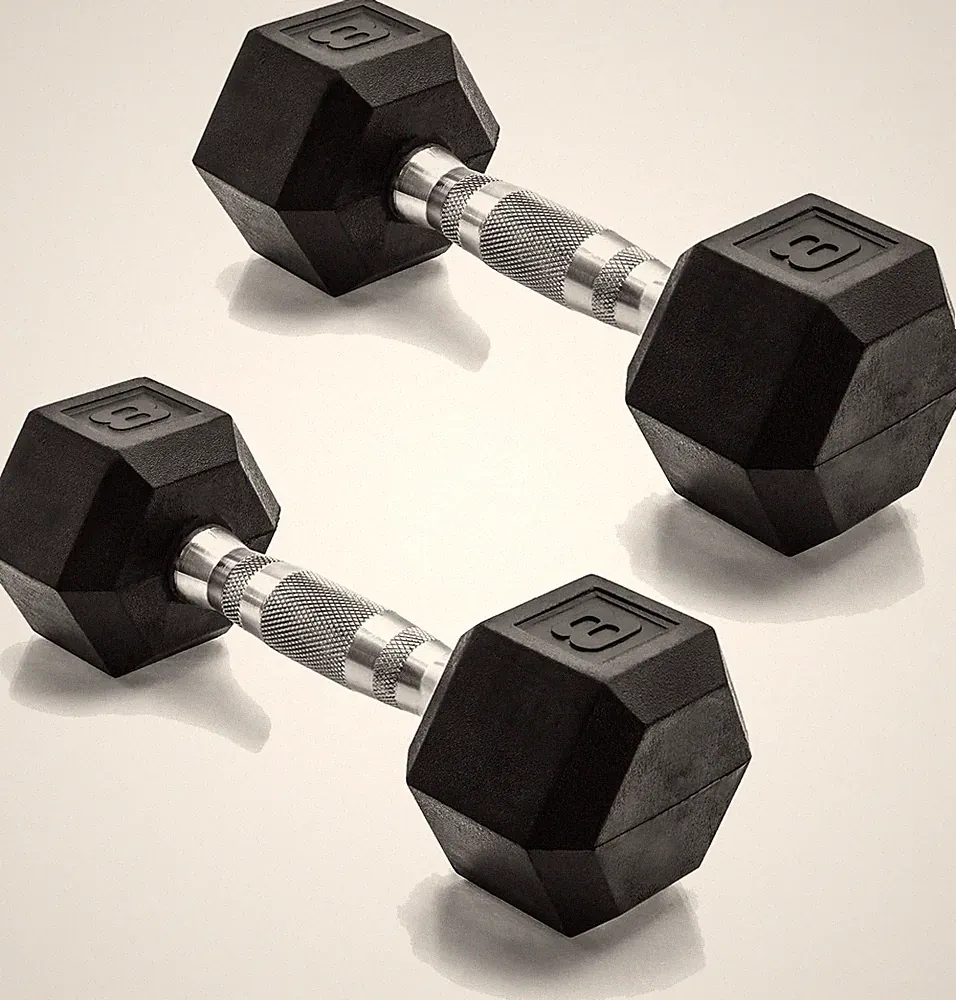Rubber Coated Hex Dumbbell Weight Pair 16 lb Each Alloy Steel Rubber Chrome
