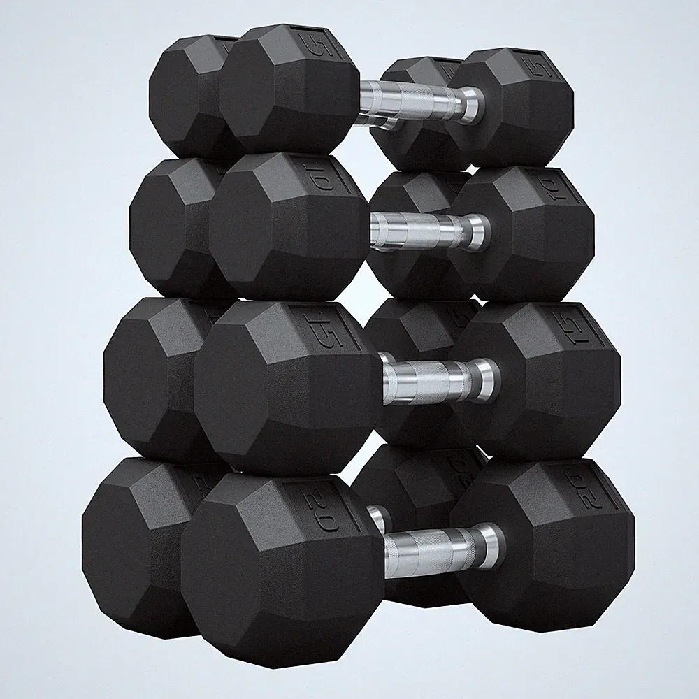 Rubber Coated Hex Dumbbell Weight Set, Multiple Sizes Exercise & Fitness Dumb...