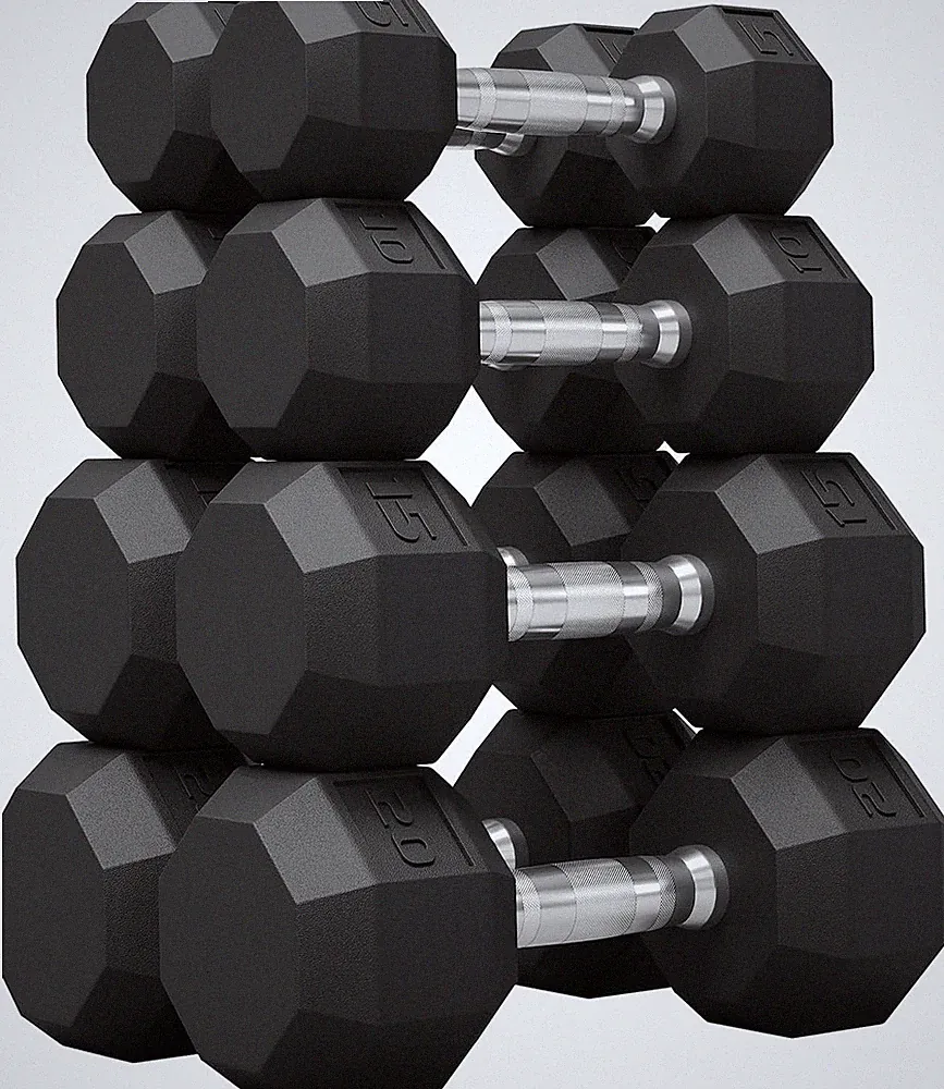 Rubber Coated Hex Dumbbell Weight Set, Multiple Sizes Exercise & Fitness Dumbbel