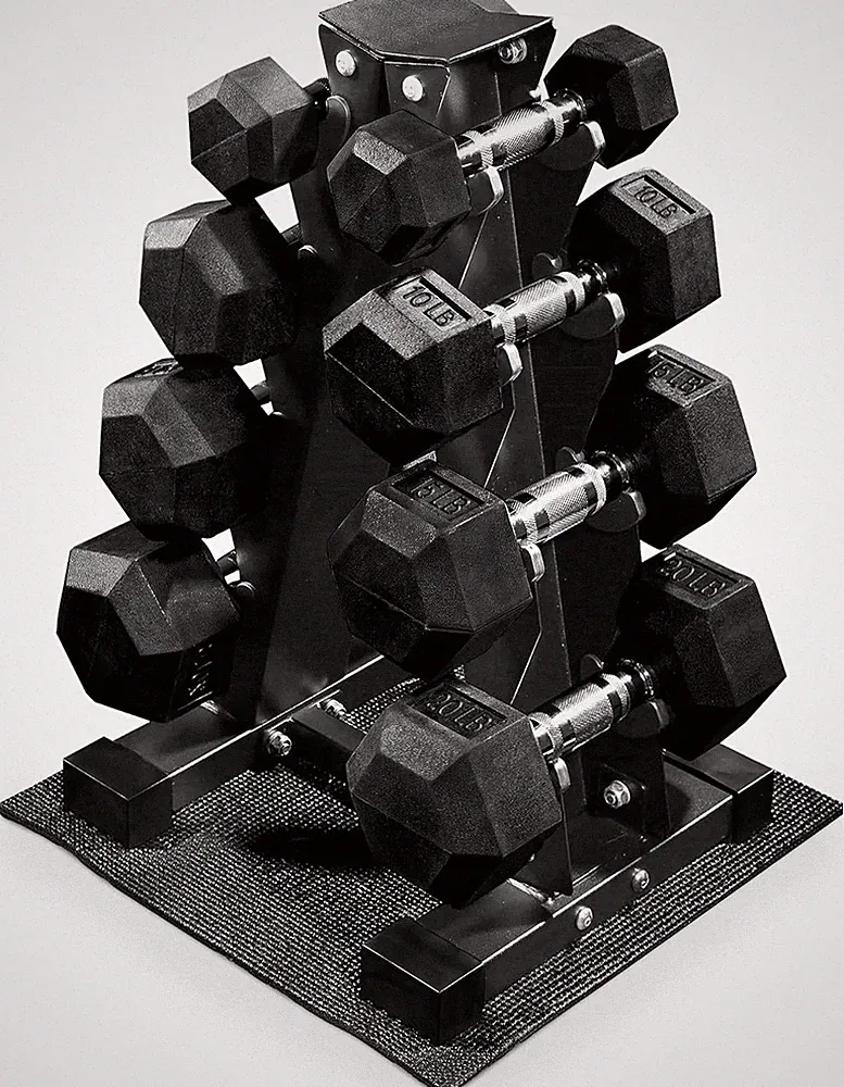 Rubber Coated Hex Dumbbell Weight Set with Storage Rack, 100LB or 150LB or 200LB