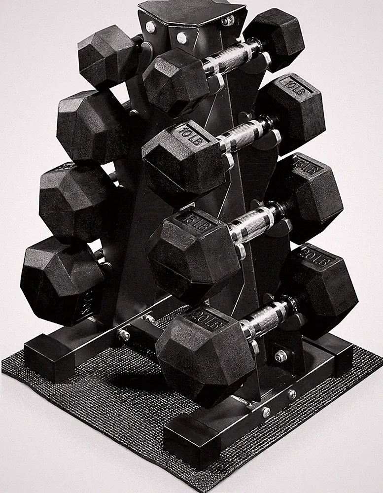 Rubber Coated Hex Dumbbell Weight Set with Storage Rack, 100LB Set