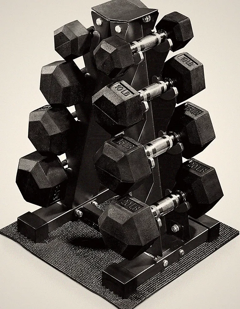 Rubber Coated Hex Dumbbell Weight Set with Storage Rack, 100LB Set, 5-20 Lbs or