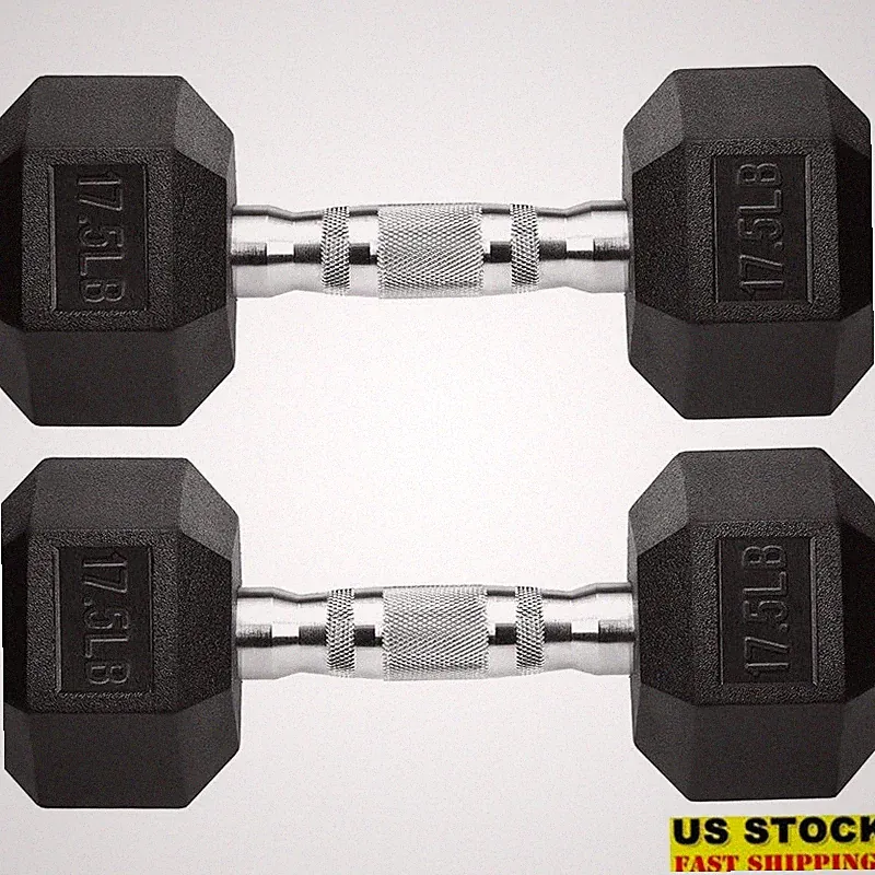 Rubber Coated Hex Dumbbells 17.5LB Pair Weight Training Exercise Equipment New
