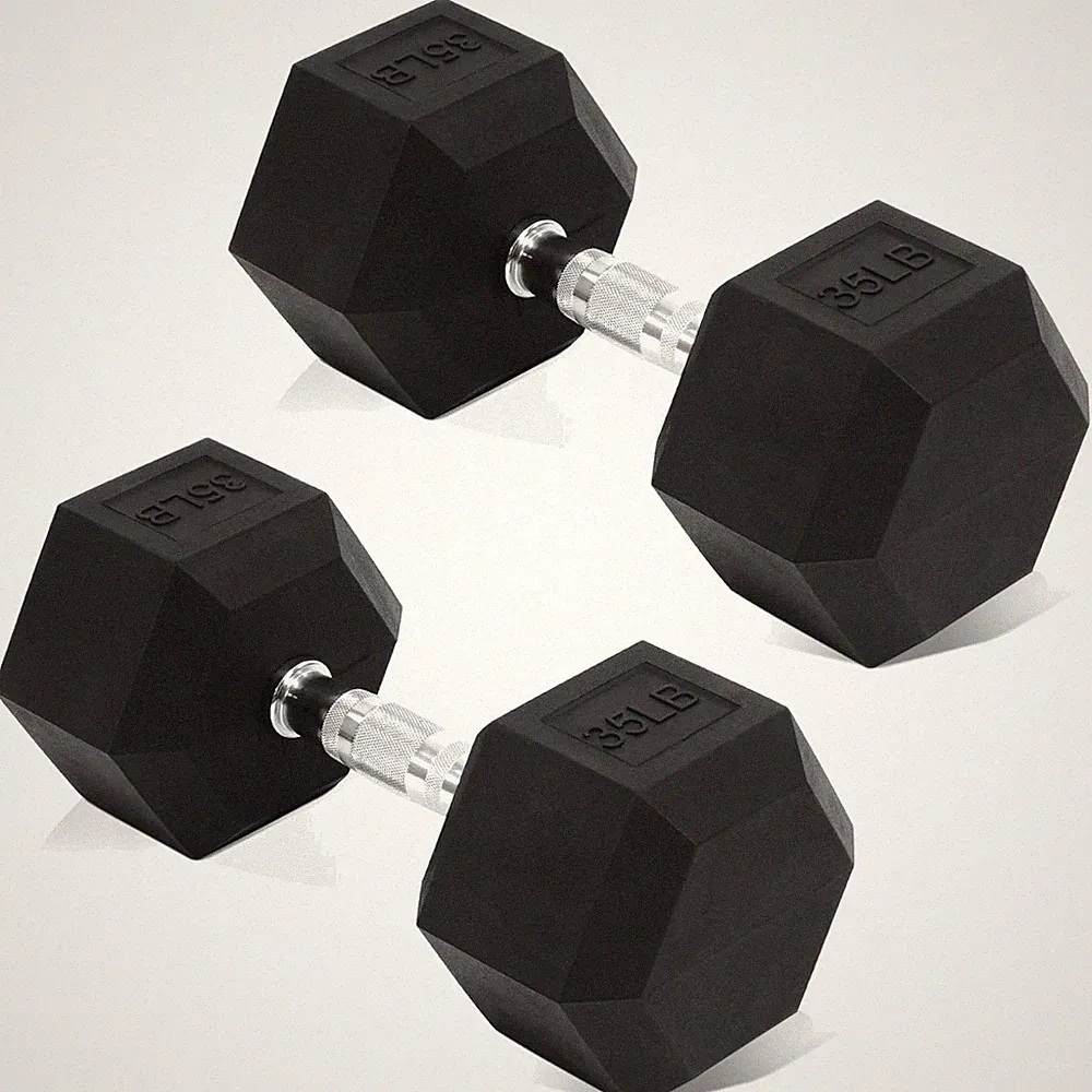 Rubber Coated Hex Dumbbells 35lb Pair