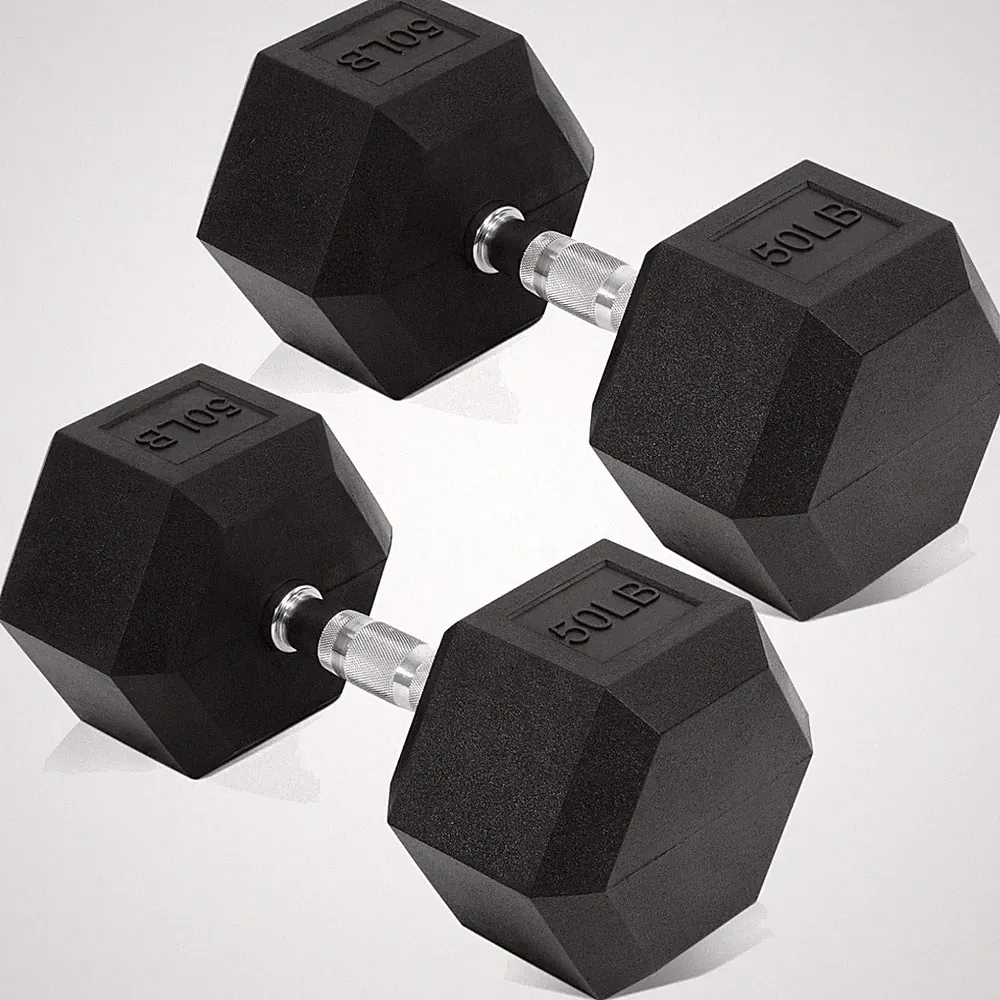 Rubber Coated Hex Dumbbells, 5-50 lb for Fitness