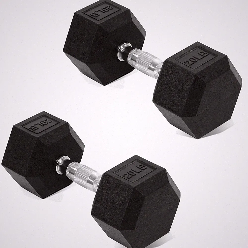 Rubber Coated Hex Dumbbells 5-50 LB Pair