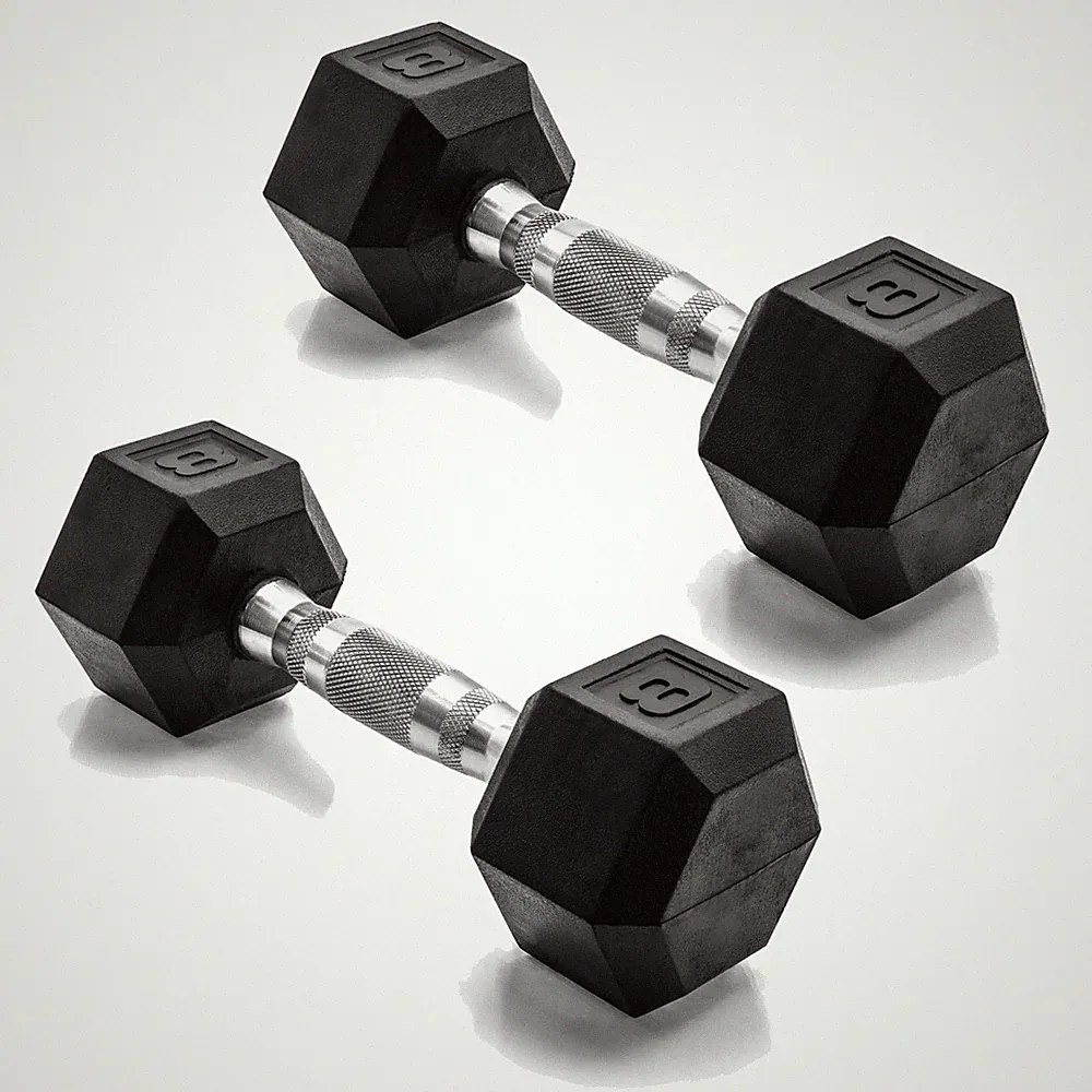 Rubber Coated Hex Dumbbells 8 LB Pair Chrome Handle CAP SDRPIS Weight