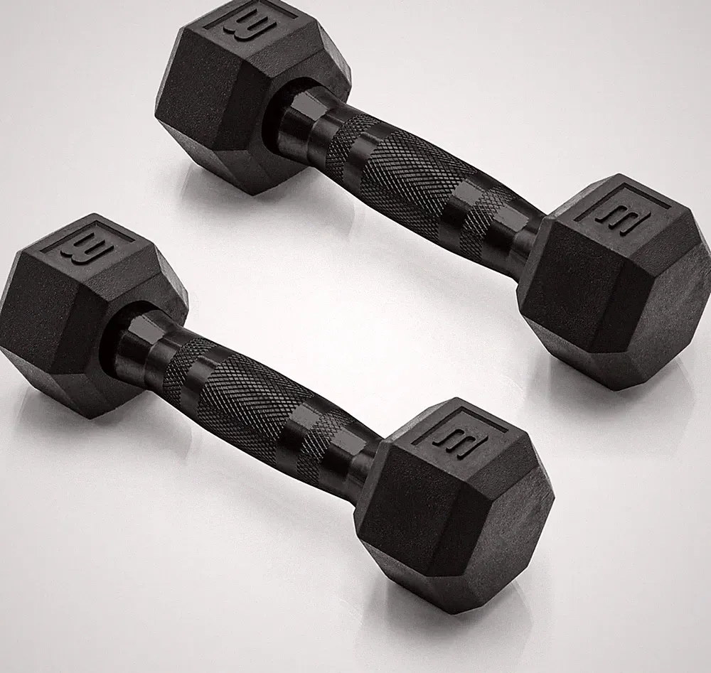 Rubber Coated Hex Dumbbells, Anti-Roll Free Weights for Home Gym