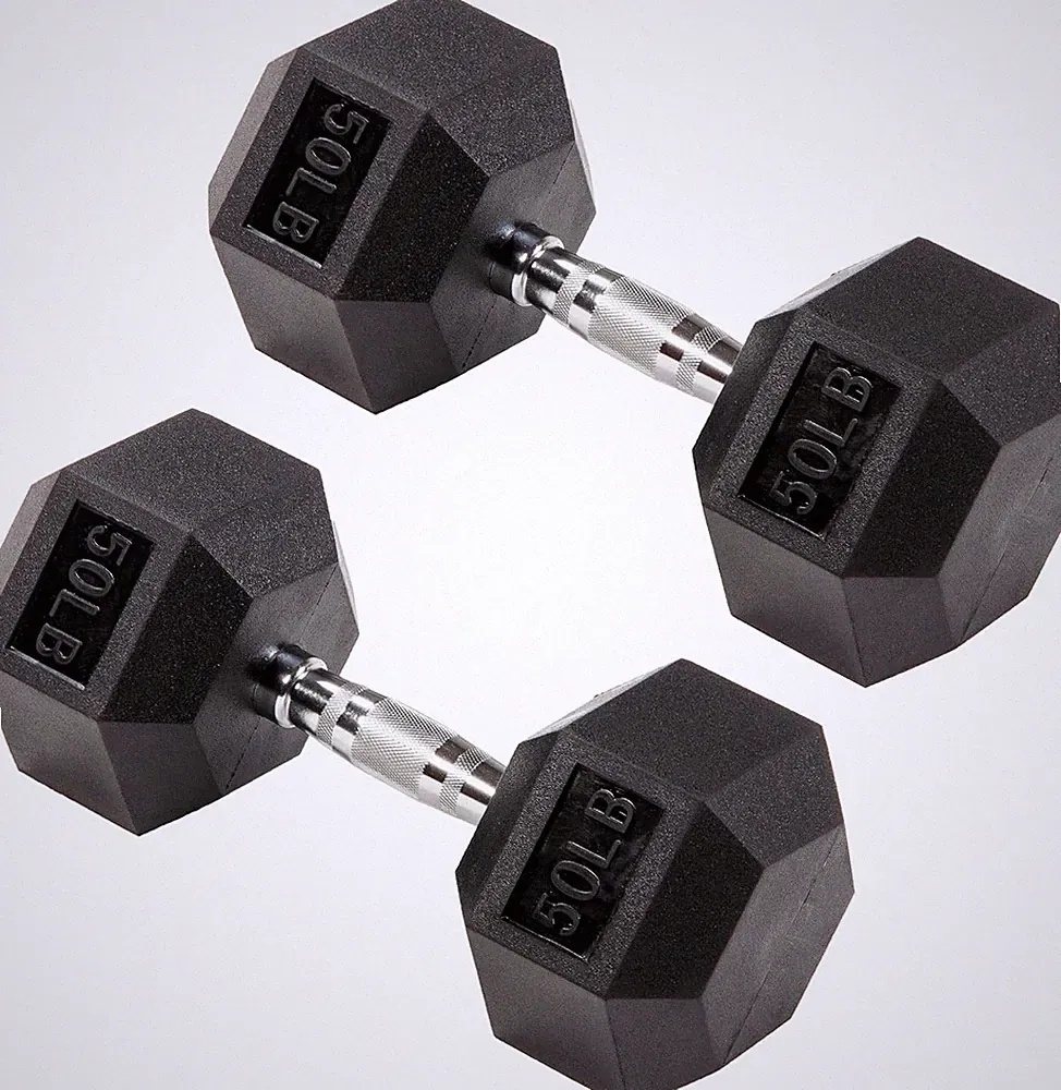 Rubber Coated Hex Dumbbells Hand Weights for Exercises and Fitness Home Gym, 5-5