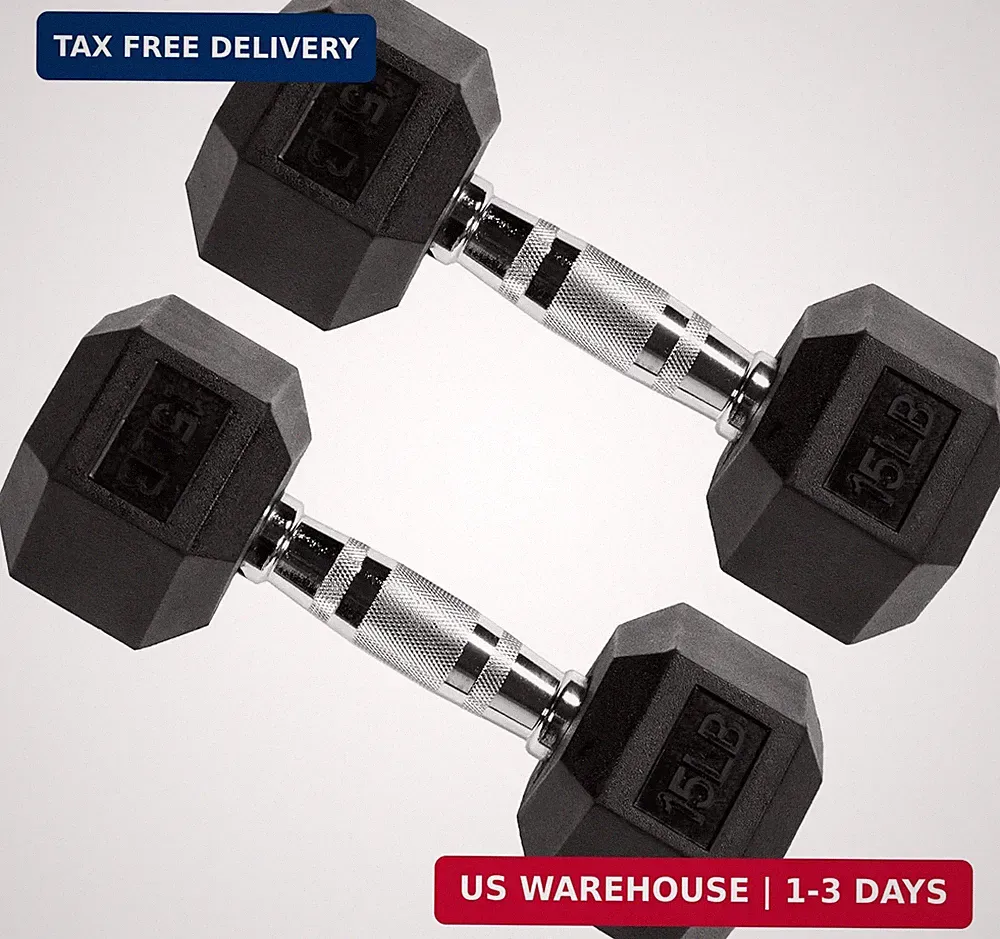 Rubber Coated Hex Dumbbells Hand Weights for Exercises and Fitness Home Gym, 5-5