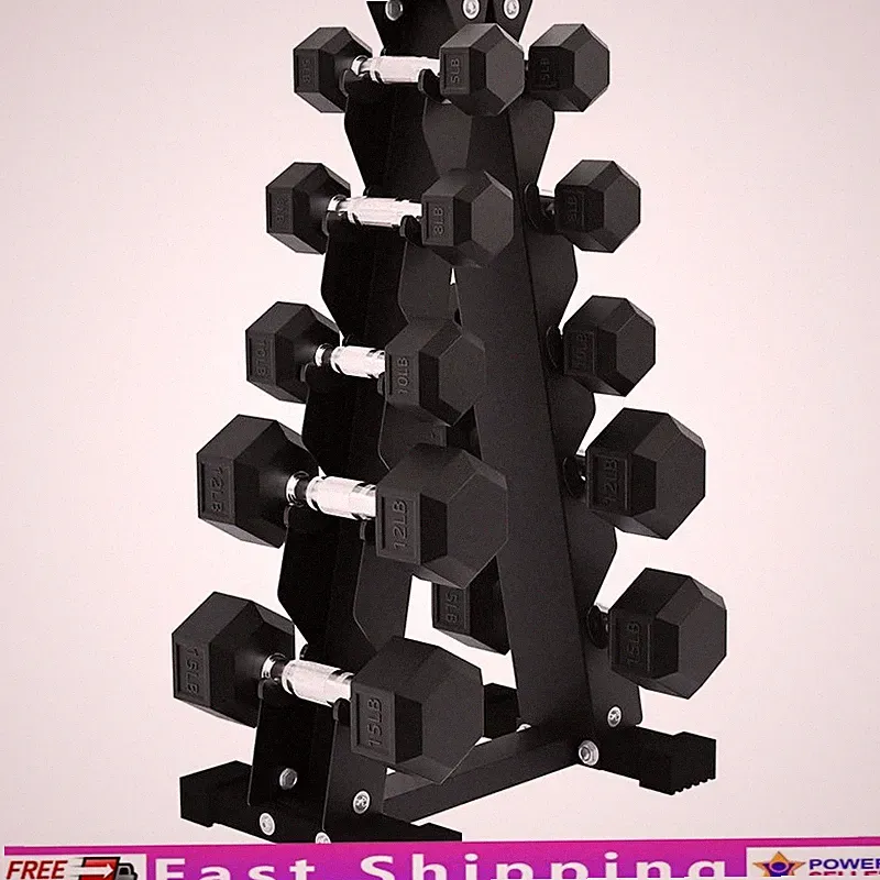 Rubber Coated Hex Dumbbells Set Adjustable Weight Space Saving Rack Fitness New