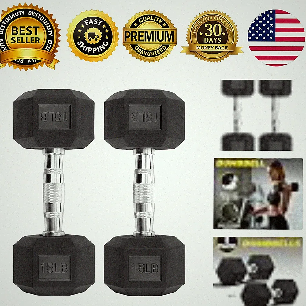 Rubber Coated Hex Dumbbells Set of 2 Non-Slip Ergonomic Handles Low Odor