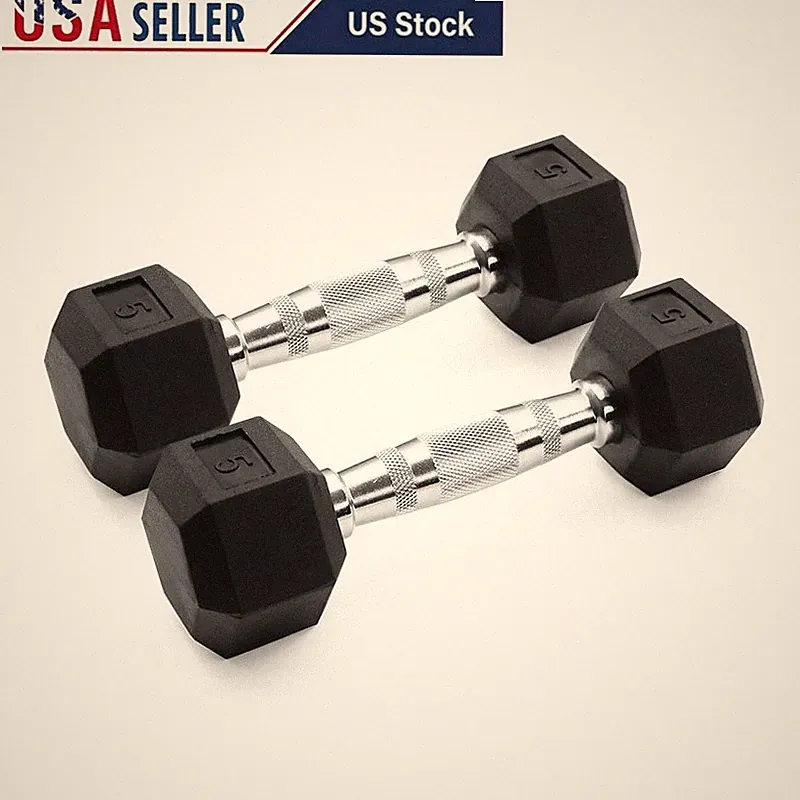 Rubber Coated Hex Dumbbells Set Pair Non Slip Grip Home Gym Fitness 2 Pieces New