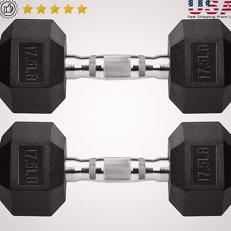 Rubber Coated Hex Dumbbells Solid Cast Iron Exercise Weights Home Gym Fitness US