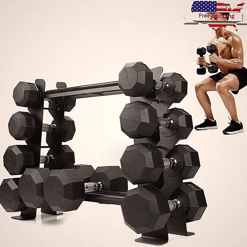 Rubber Dumbbell Stand 2 Tier Rack Compact Storage Max 400 lbs Capacity New