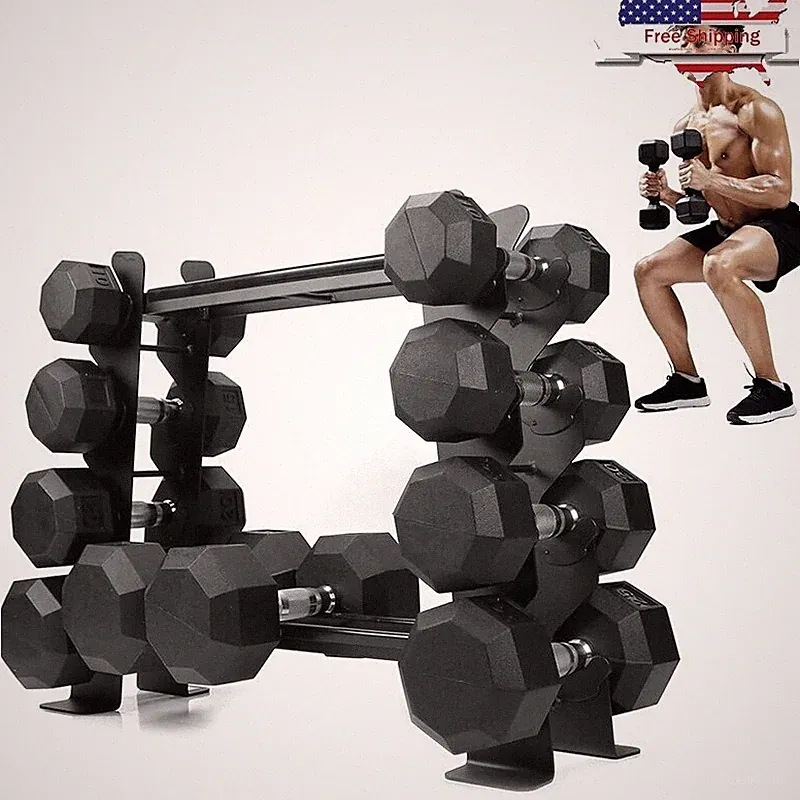 Rubber Dumbbell Stand 2 Tier Rack Compact Storage Max 400 lbs Capacity New