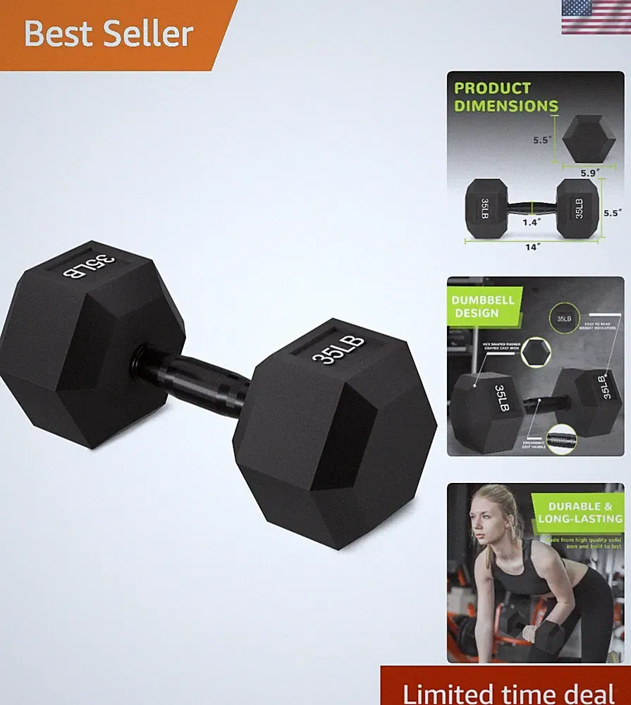 Rubber Encased Exercise & Fitness Hex Dumbbell, Hand Weights with Anti-Slip M...