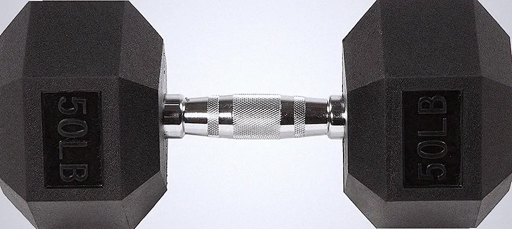 Rubber Encased Exercise & Fitness Hex Dumbbell, Hand Weights with Anti-Slip Meta