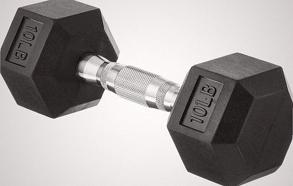 Rubber Encased Exercise & Fitness Hex Dumbbell, Single, Hand Weight for Strength