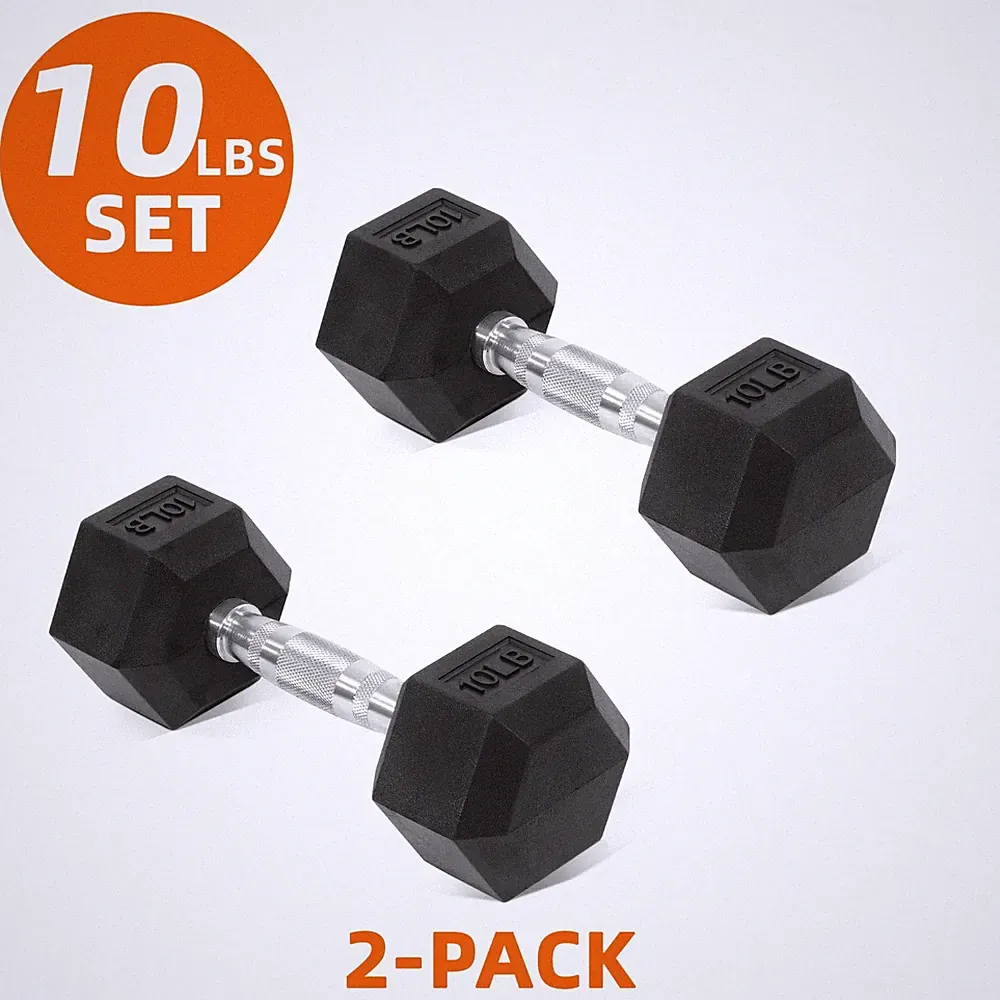 Rubber Encased Hex Dumbbell – 10-50 lb, Black, Durable Non-Slip Weights