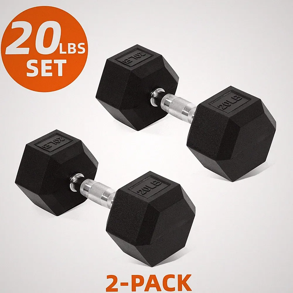 Rubber Encased Hex Dumbbell – 10-50 lb, Black, Durable Non-Slip Weights for Home