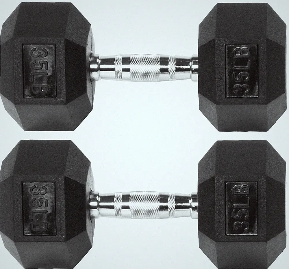 Rubber Encased Hex Dumbbell 35LB Black Fitvids SF2TRY-DB35P Pair