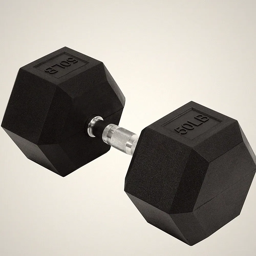 Rubber Encased Hex Dumbbell, 50Lbs, Single