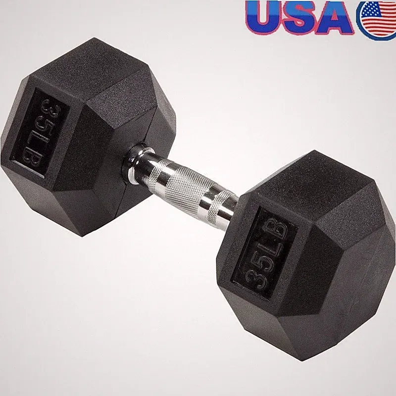 Rubber Encased Hex Dumbbell Anti-Roll 35lb Comfortable Grip Strength Training US