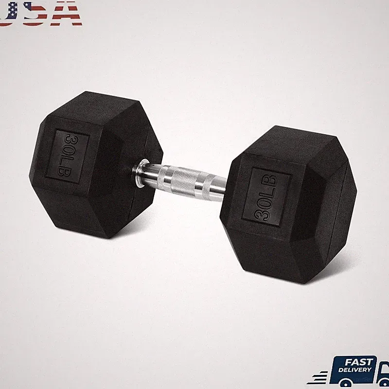 Rubber Encased Hex Dumbbell Anti-Roll Comfort Grip Strength Training New